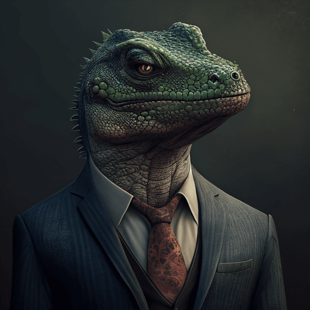 Reptilianin - człowiek z głową dinozaura.