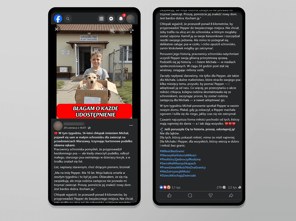 Post z Facebooka na ekranie telefonu